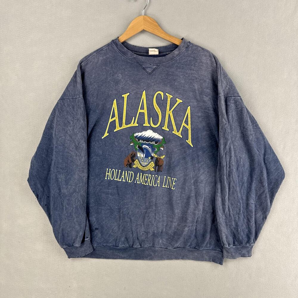 Vintage Alaska Sweatshirt Mens XL Blue Holland America Line Graphic USA 90s